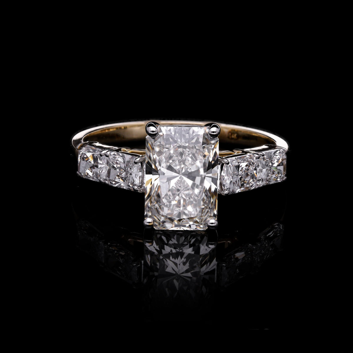 3 Ct VVS Radiant cut Labgrown Diamond with Side Stone Engagement Ring
