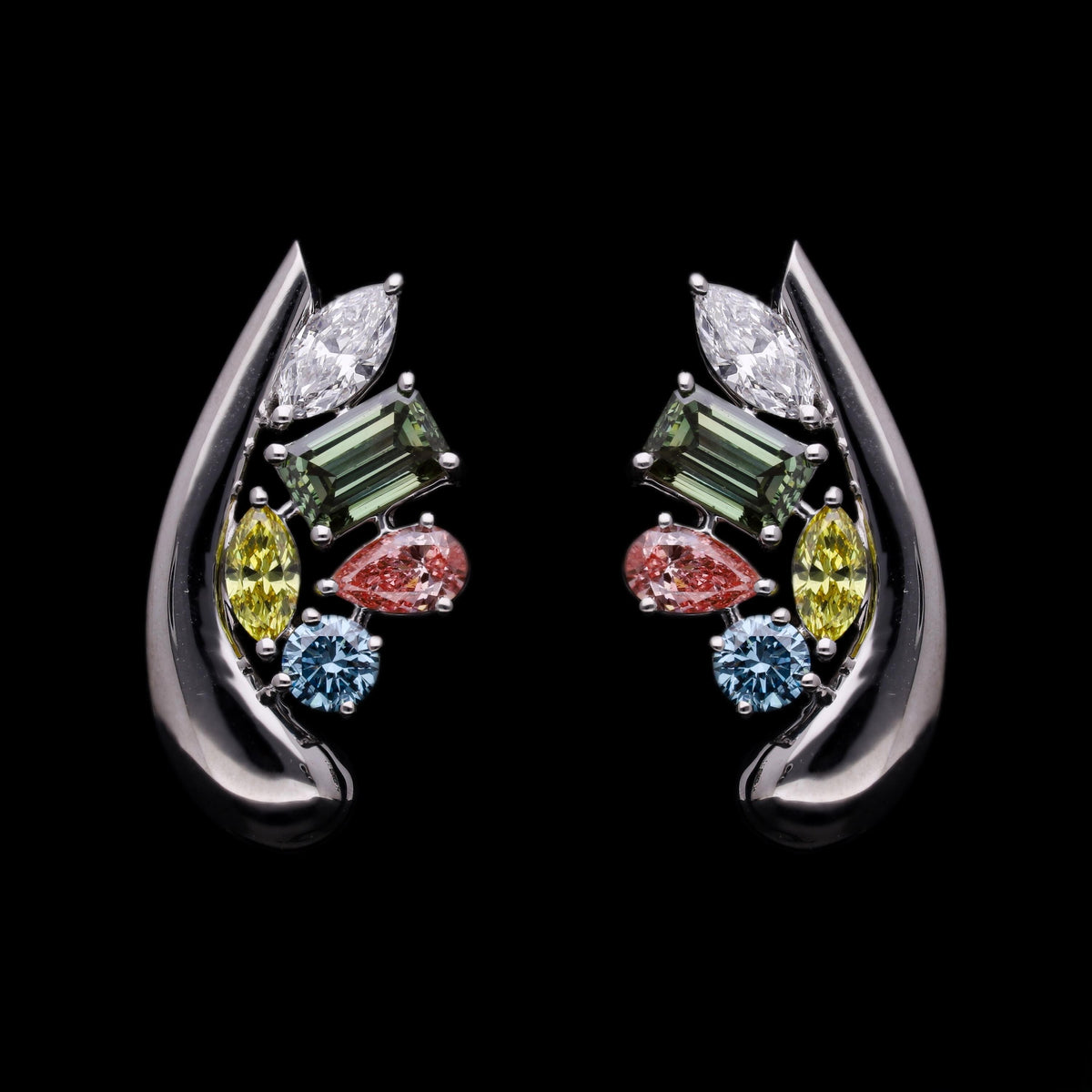 3.00 Ct Multiple Color with Multiple Shape Lab Grown Diamond Earrings with 14K White Gold