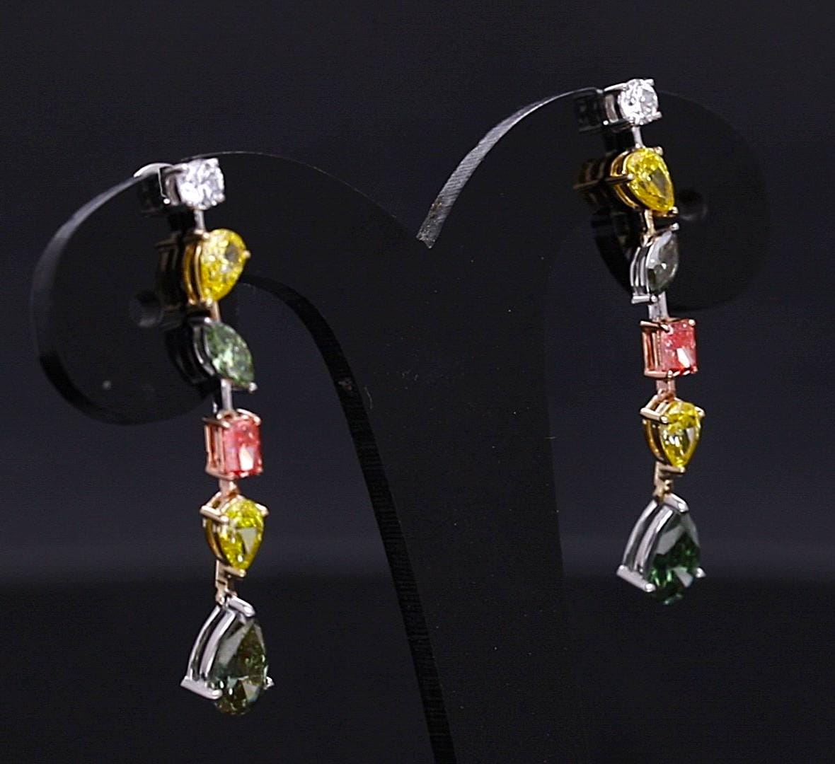 2.75 Ct Multiple Color with Multiple Shape Lab Grown Diamond Long Earrings with 14K Gold
