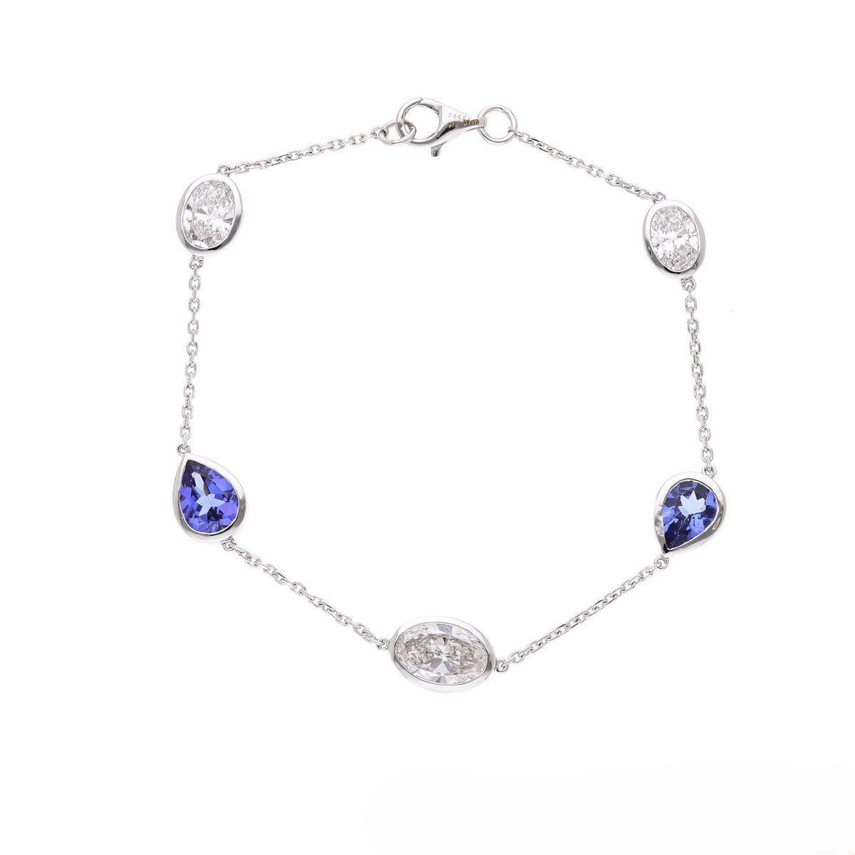 5 Ct Natural Pear Tanzanite with Oval Shape Lab Grown Diamond Bracelet with 14K Gold 7" inch Length with 14k Gold