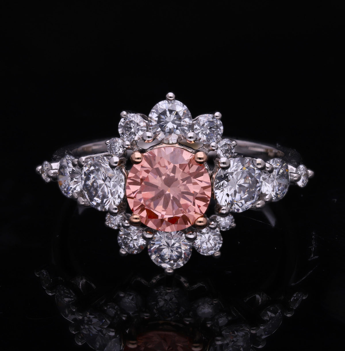 2.80 Ct VVS Pink and White Round Brilliant Cut Labgrown Diamond Halo Engagement Ring with 14k Gold