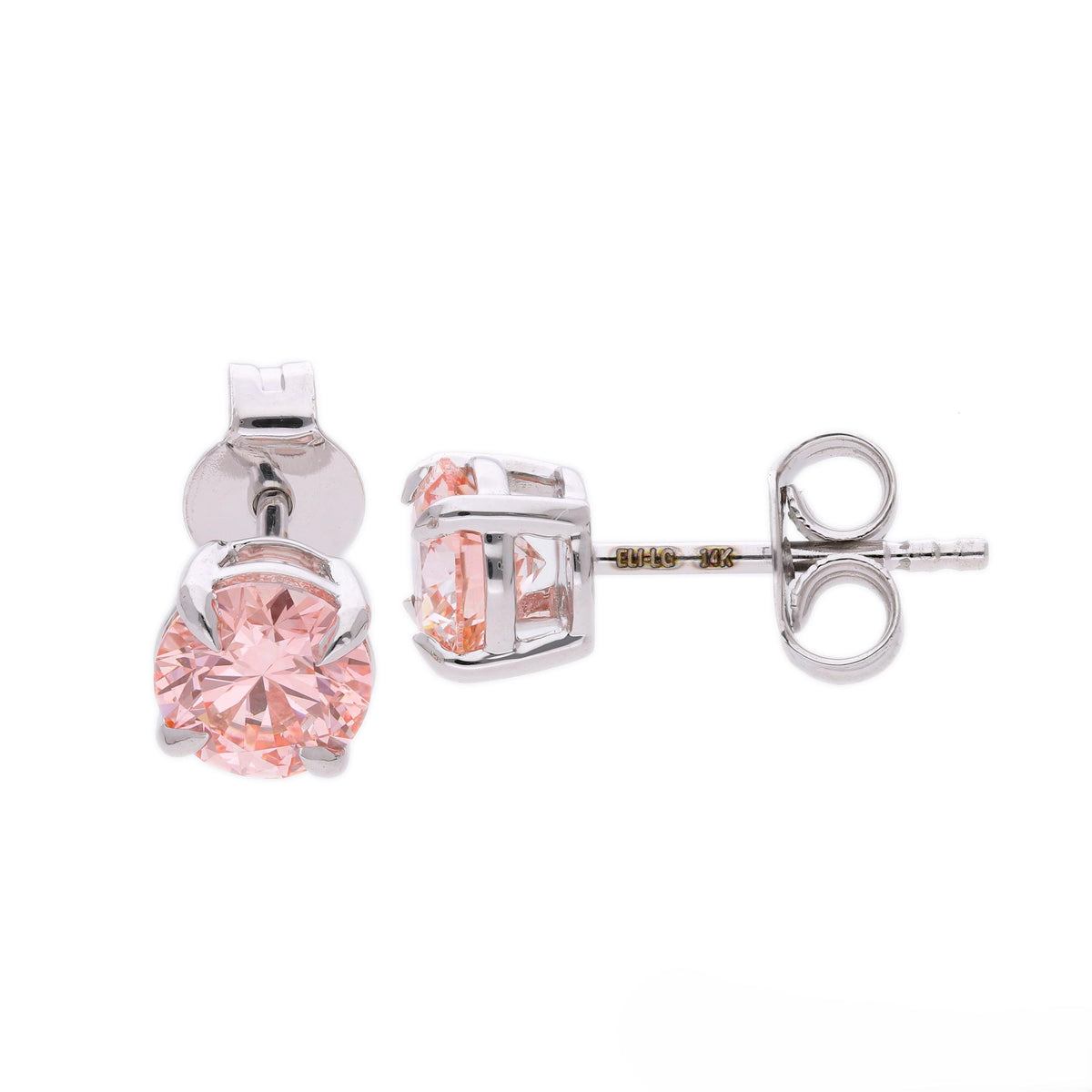 1.50 Ct VVS Pink / Blue Color Round Lab Grown Diamond Studs Earring with 14K White Gold