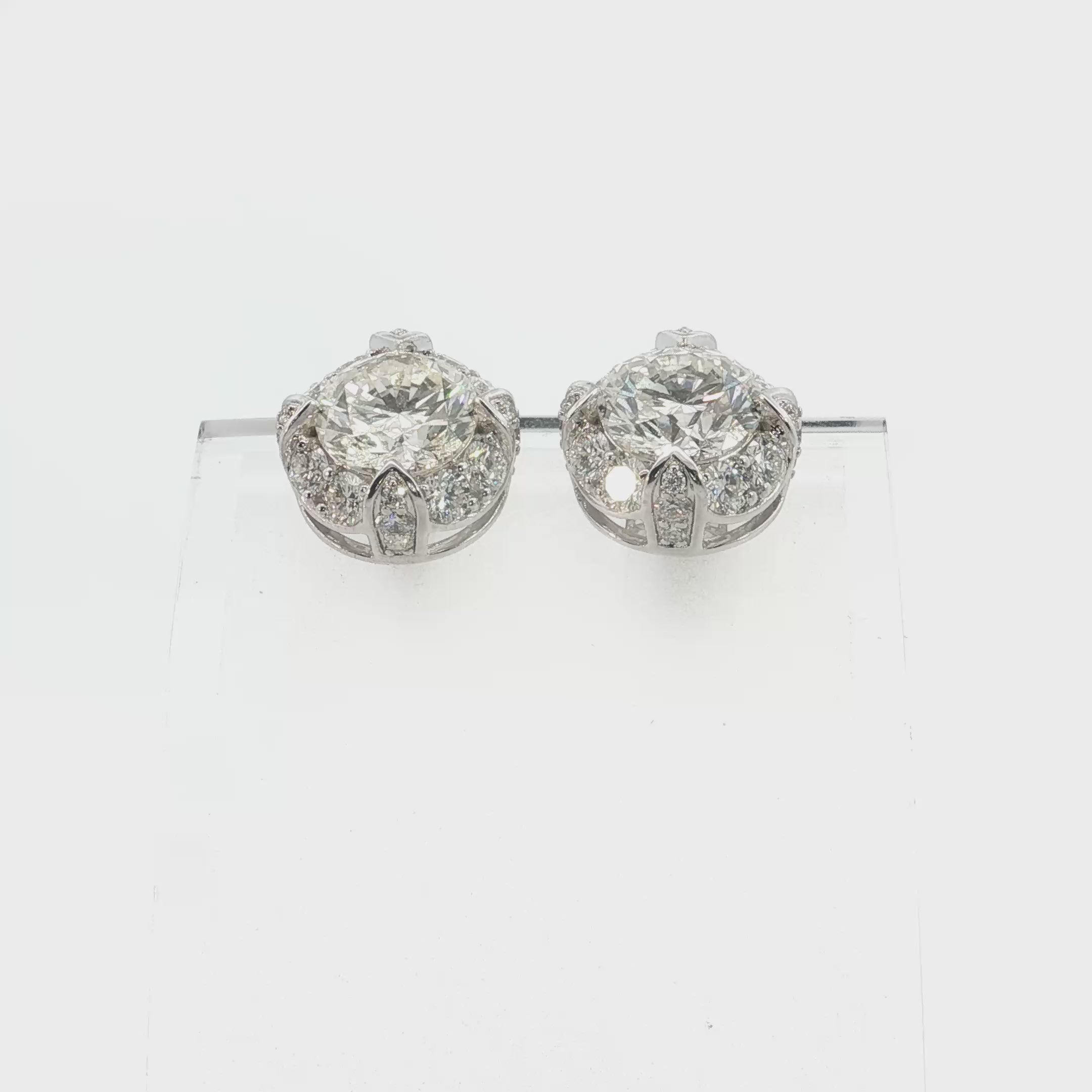 6.70 Ct Round Cut Lab-Grown Diamond Halo Stud Earrings | 14k White / Yellow / Rose Gold