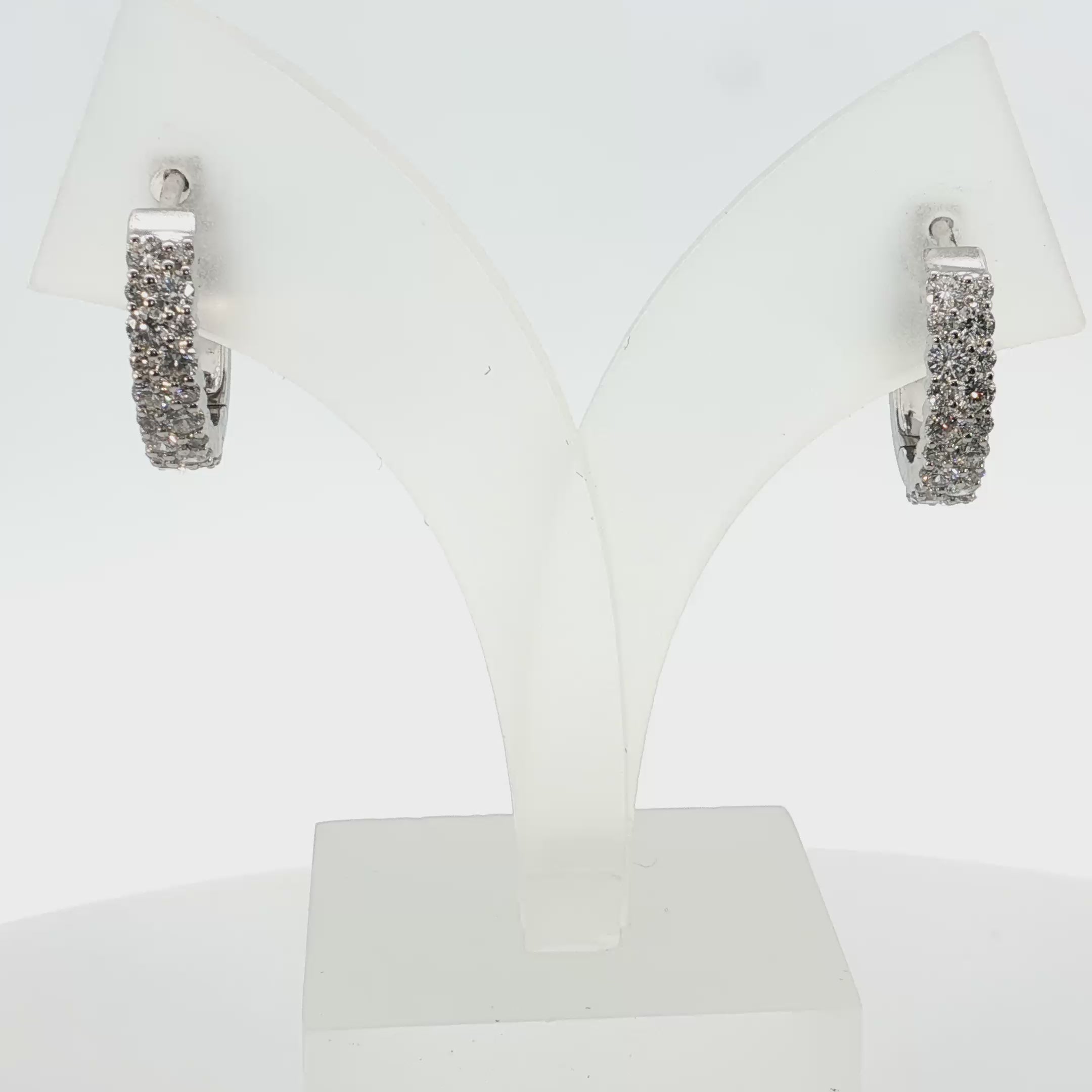 0.90 Ct White Round Cut Labgrown Diamond Double Row Hoop Earrings | 14k White / Yellow / Rose Gold