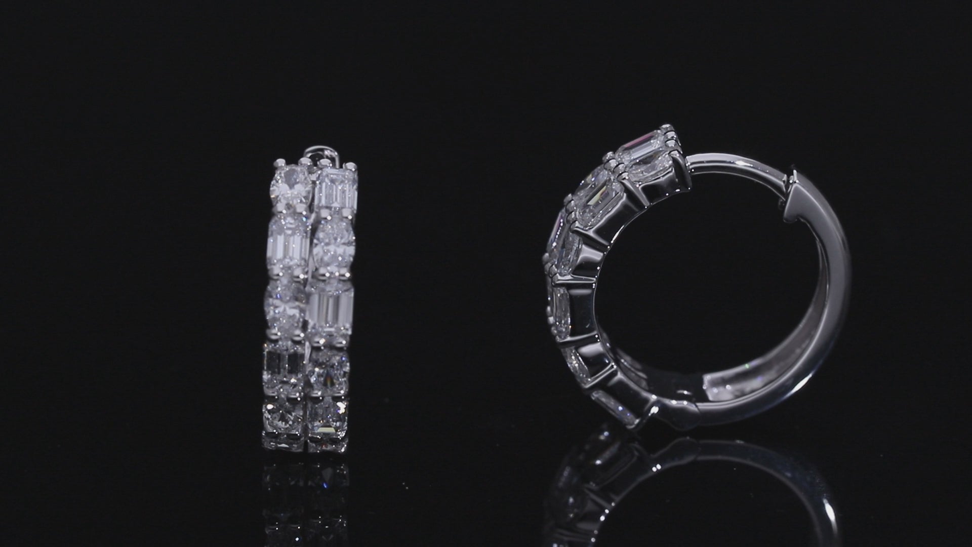 1.60 Ct White Emerald & Oval Cut Labgrown Diamond Double Row Hoop Earrings | 14k White / Yellow / Rose Gold