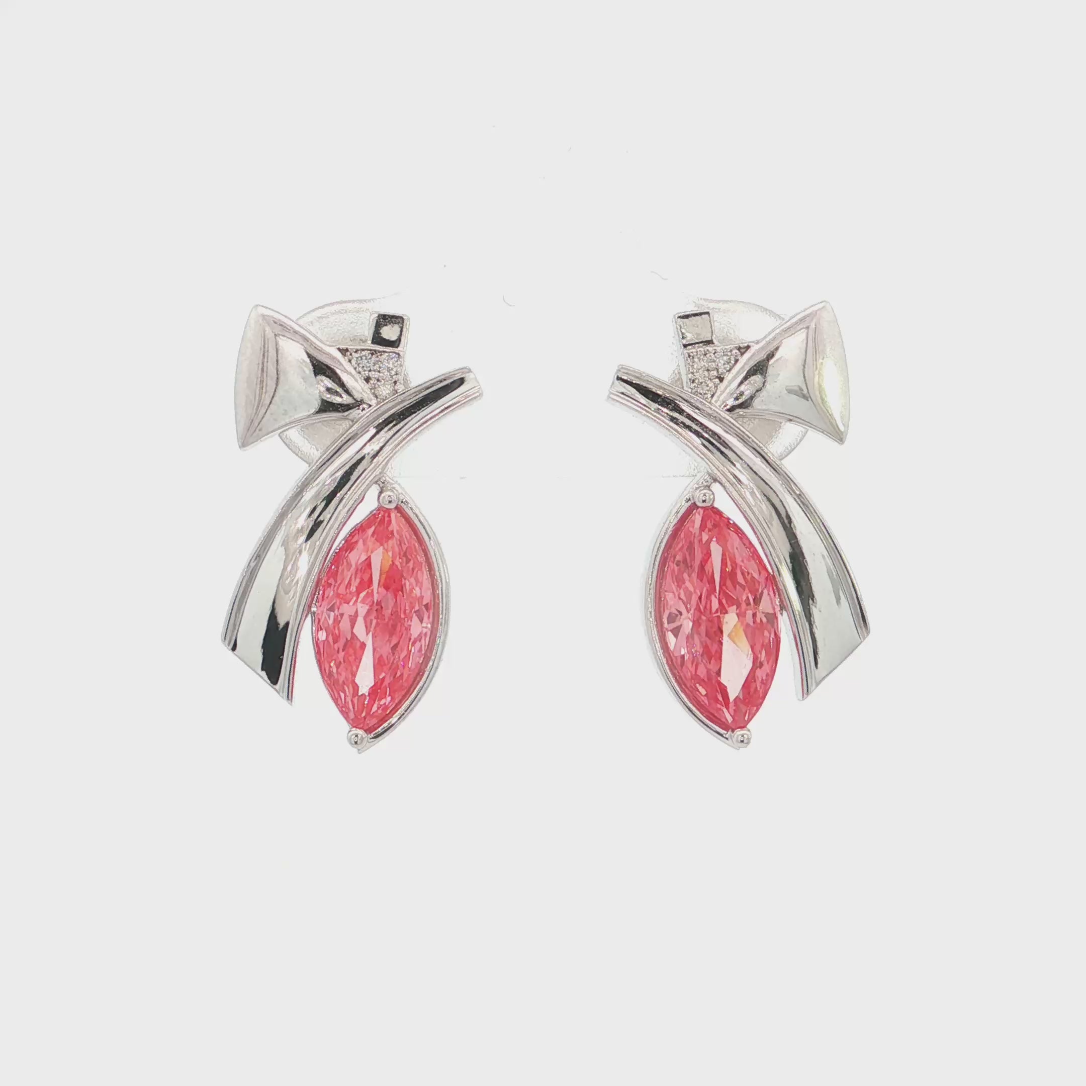 2.20 Ct Pink Marquise Lab-Grown Diamond Ribbon Earrings | 14k White / Yellow / Rose Gold