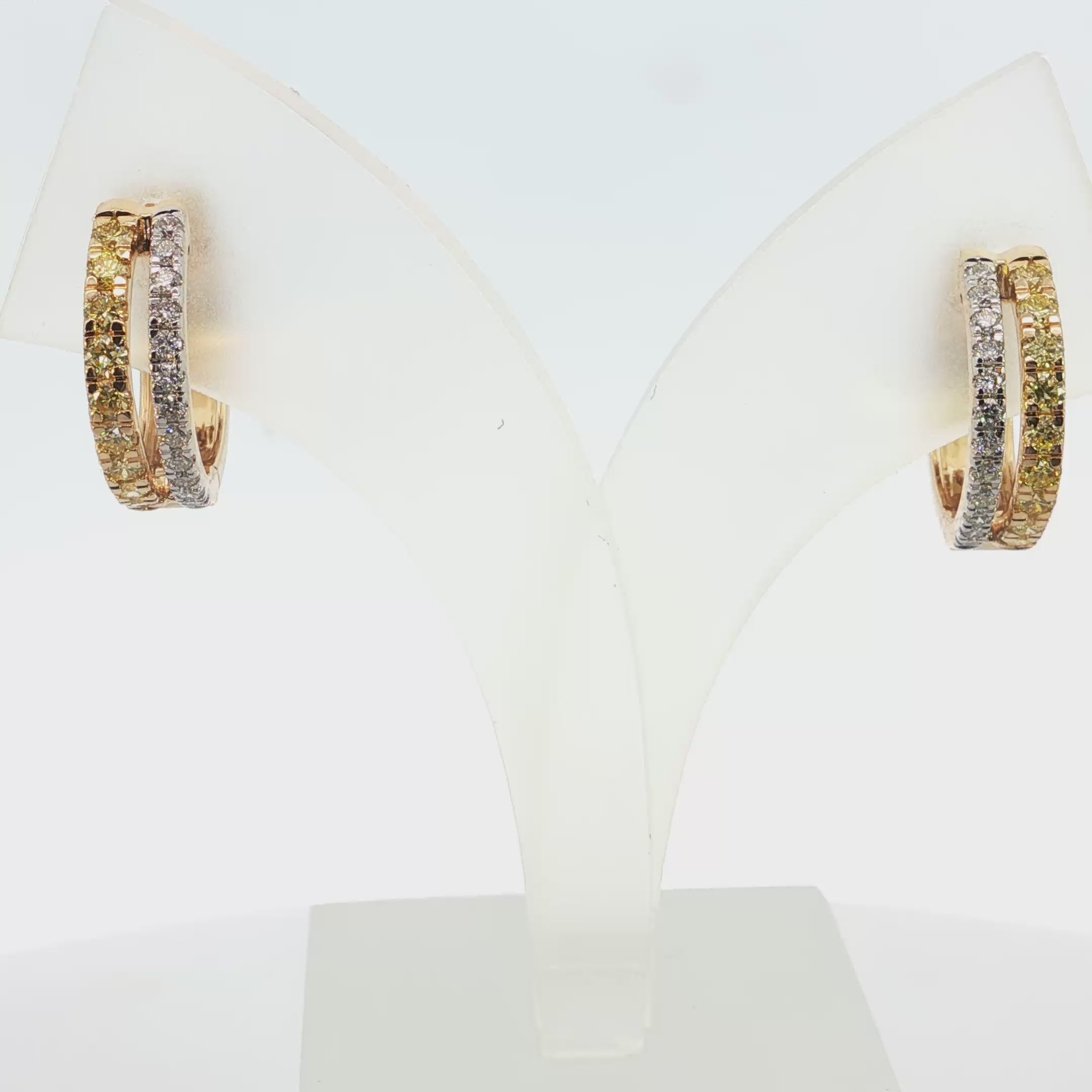 0.70 Ct White & Yellow Round Cut Labgrown Diamond Double Row Hoop Earrings |14k Rose / White / Yellow Gold