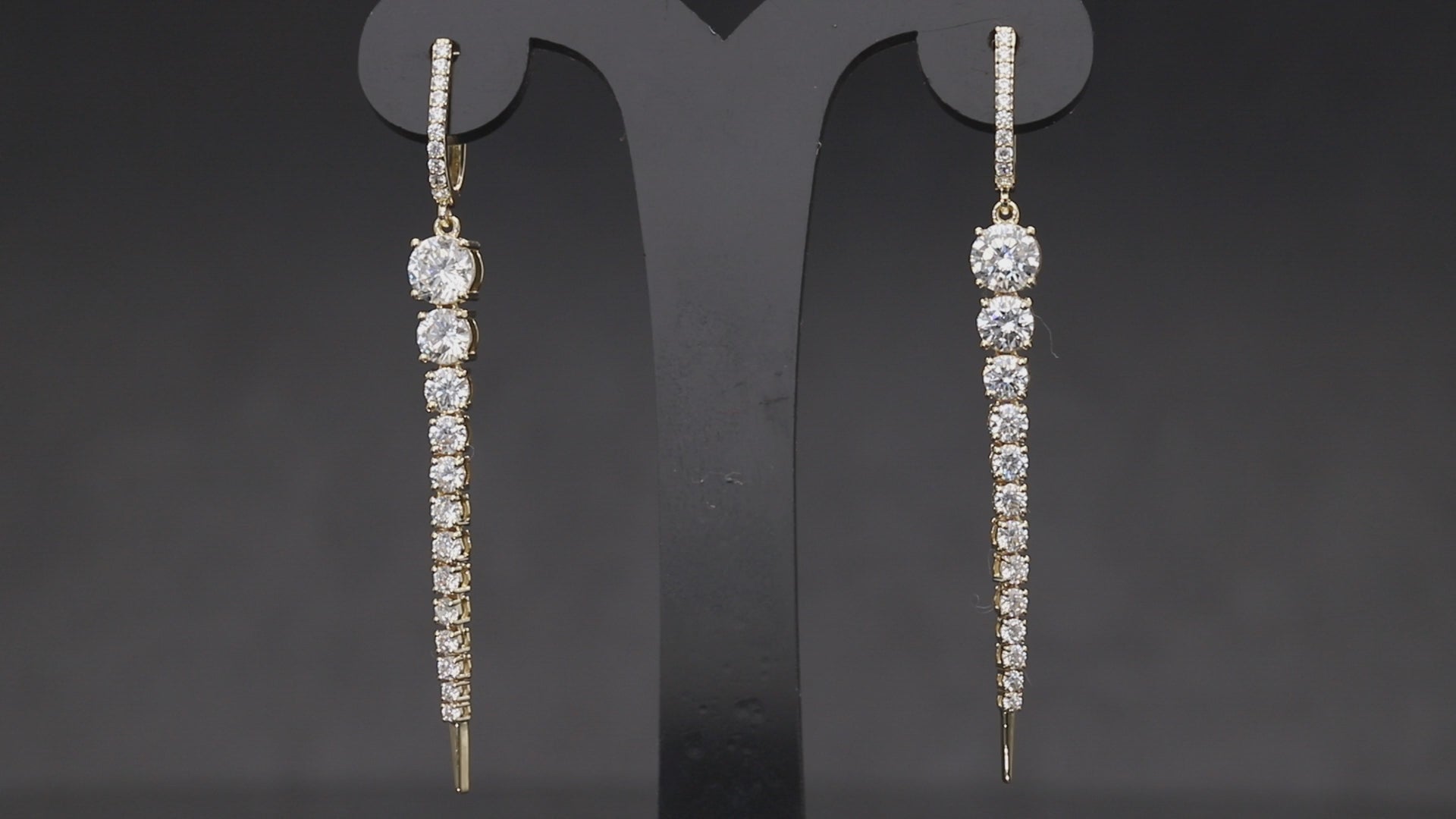 3.50 Ct White Round Cut Labgrown Diamond Graduated Linear Drop Earrings | 14k Rose / White / Yellow Gold