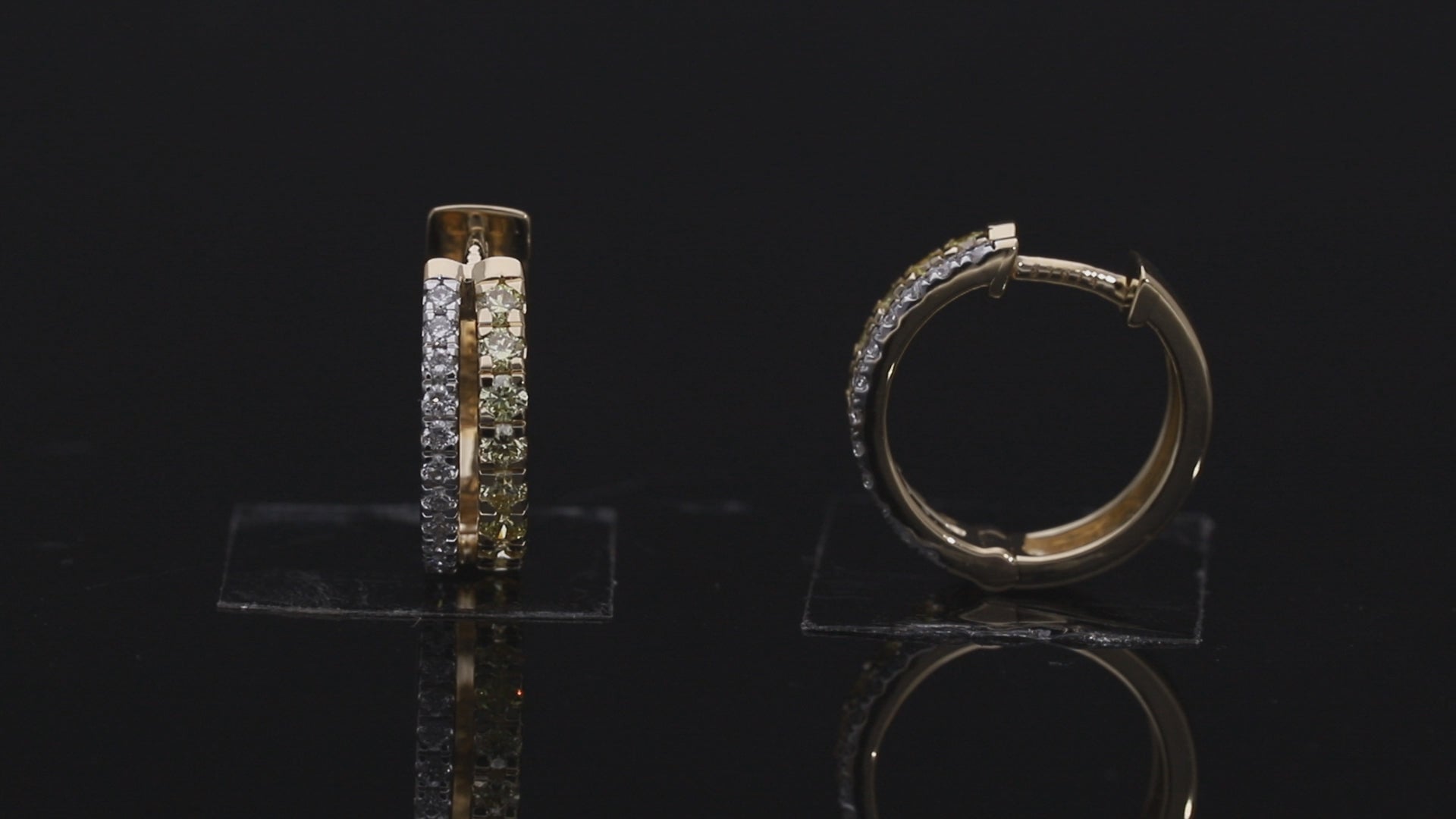 0.70 Ct White & Yellow Round Cut Labgrown Diamond Double Row Hoop Earrings |14k Rose / White / Yellow Gold