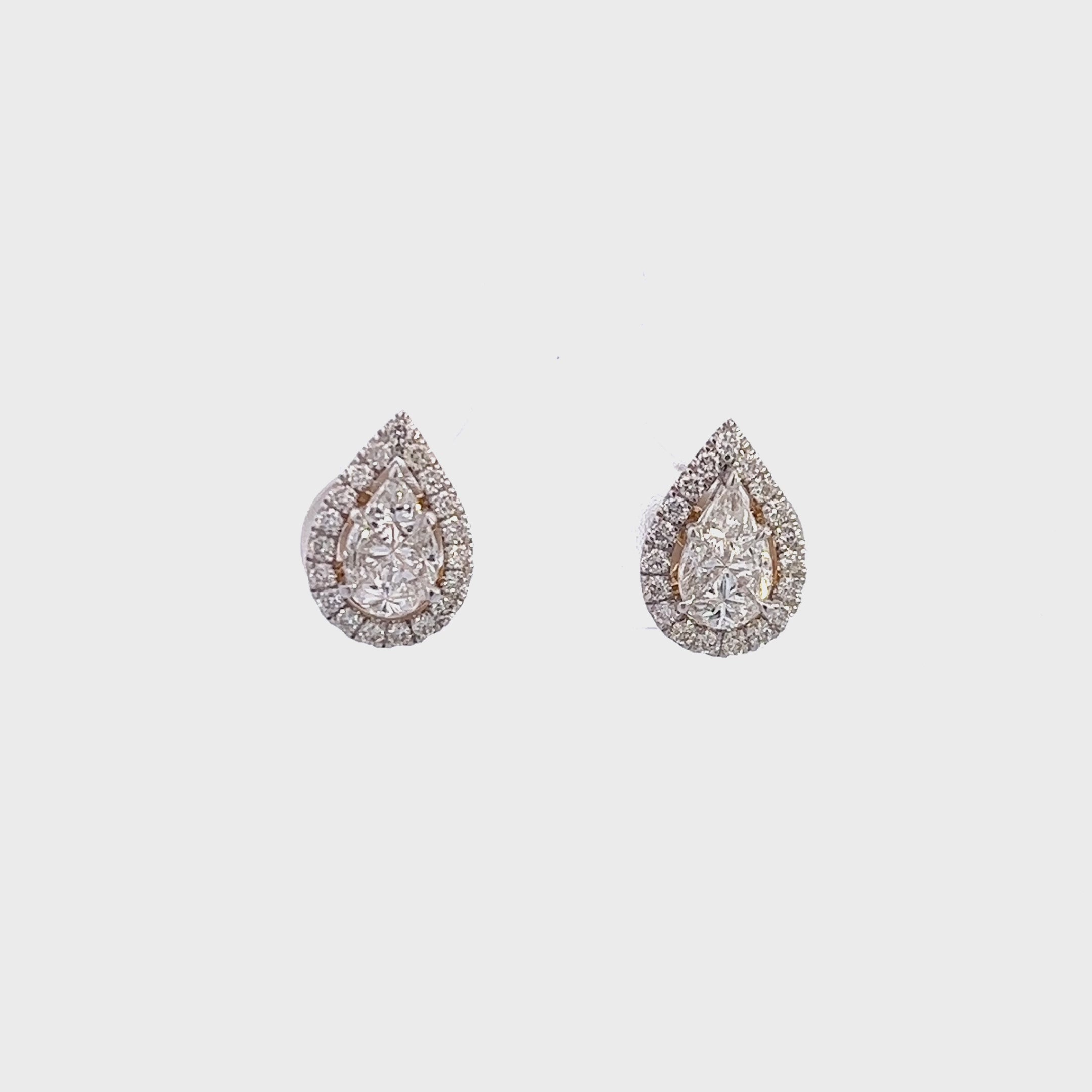 Round And Pear Illusion Cut Teardrop Halo Solitaire Detachable Diamond Gold Stud