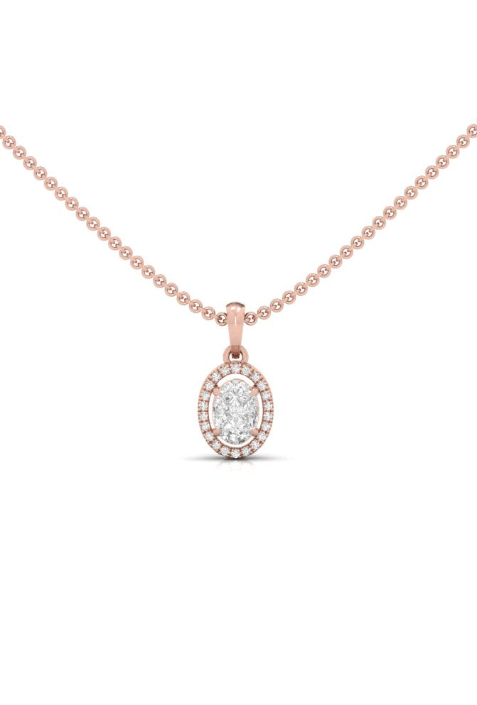 Round And Oval Illusion Cut Halo Pattern Diamond Rose Gold Pendant