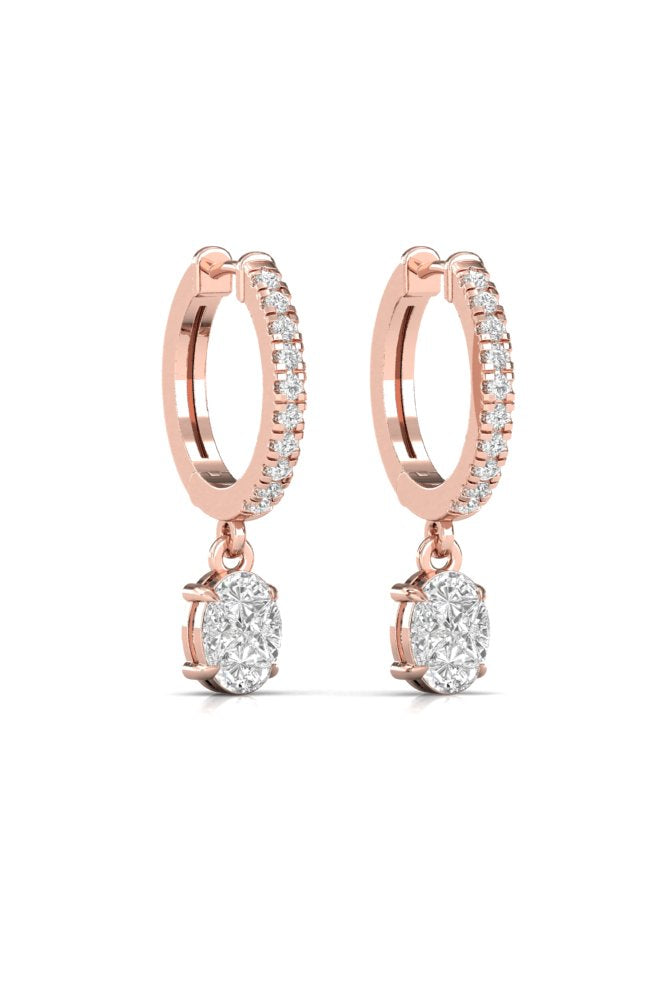 Round & Oval Illusion Cut Diamond Rose Gold Hoop Earring