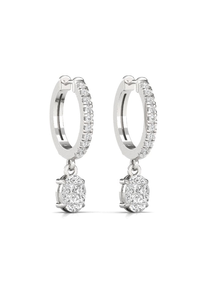 Round & Oval Illusion Cut Diamond White Gold Hoop Earring