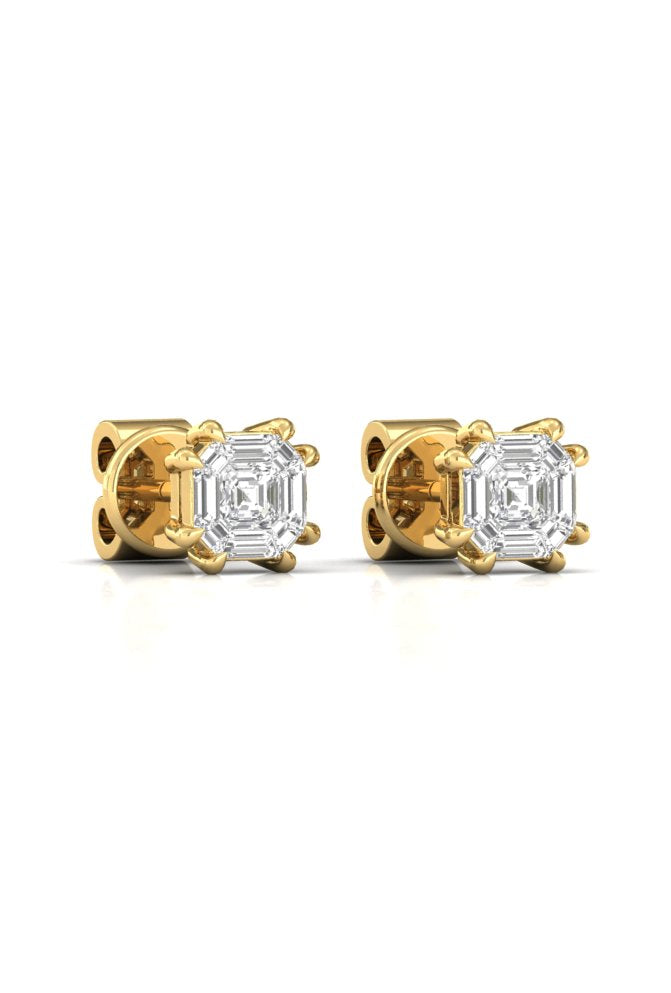 Asscher Illusion Solitaire Diamond White Gold Stud Earring