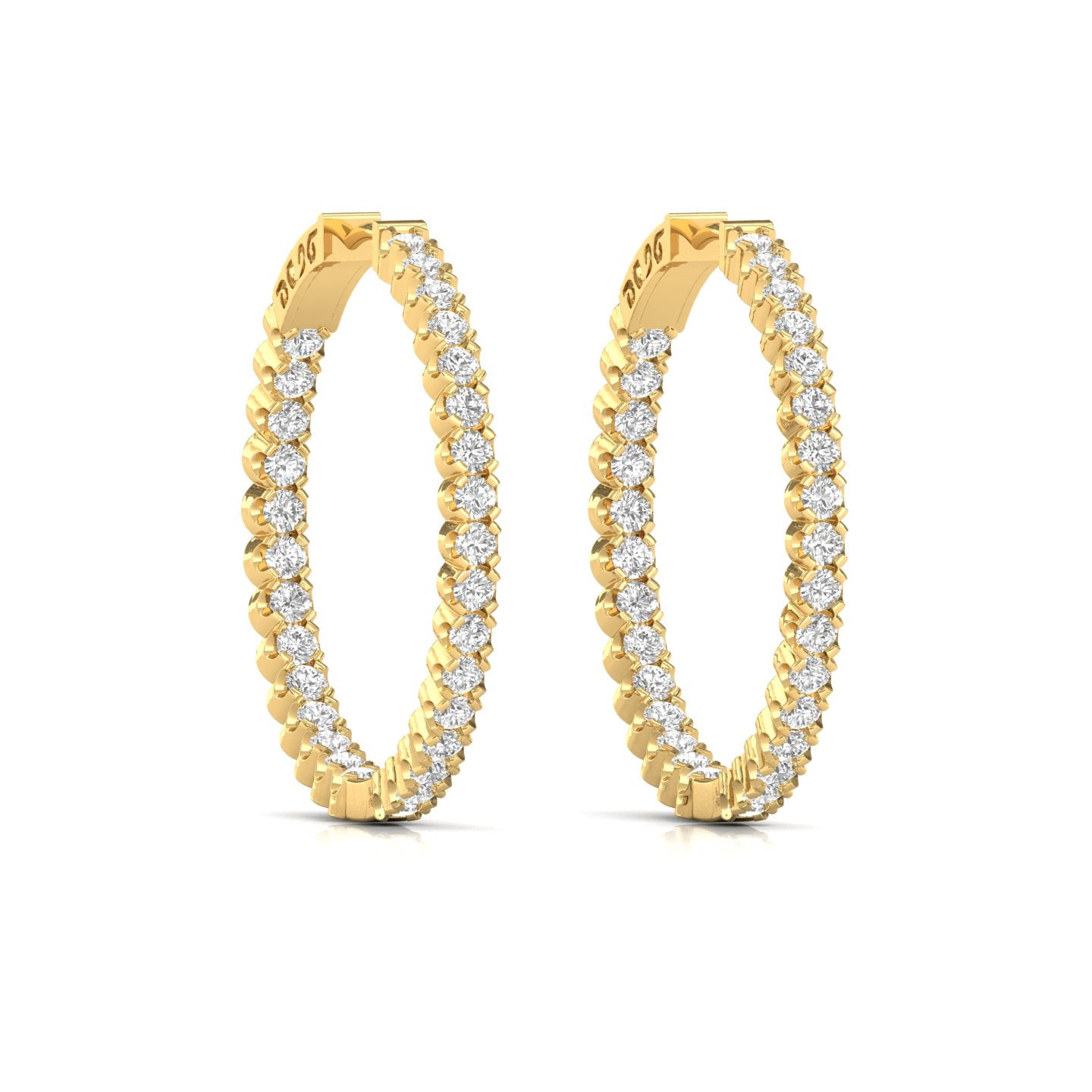 2.00ct Round Cut, Natural Diamond Yellow Gold Hoop Earring