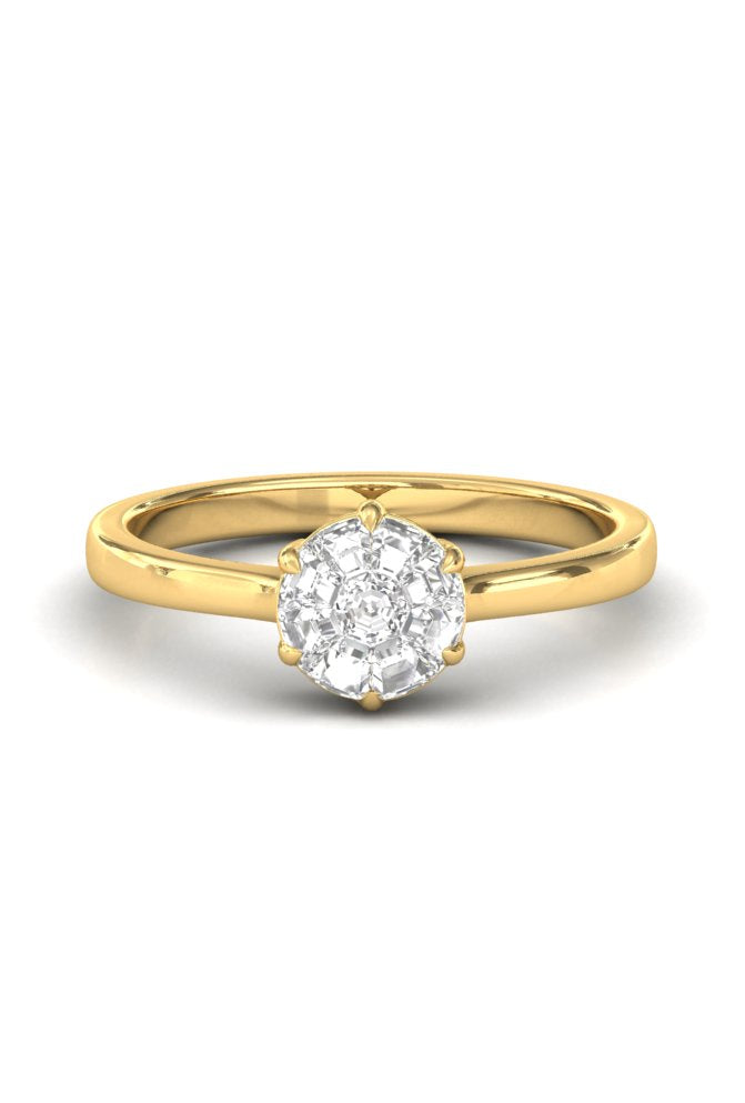 Round Illusion Cut Solitaire Diamond Gold Ring