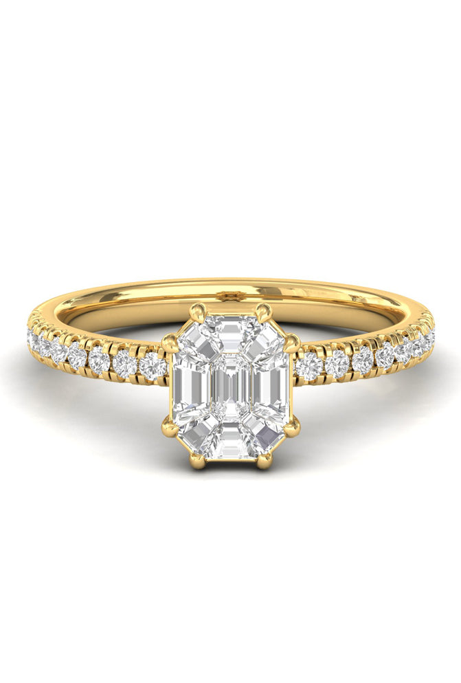 Round & Emerald Illusion Cut Half Eternity Diamond Gold Ring