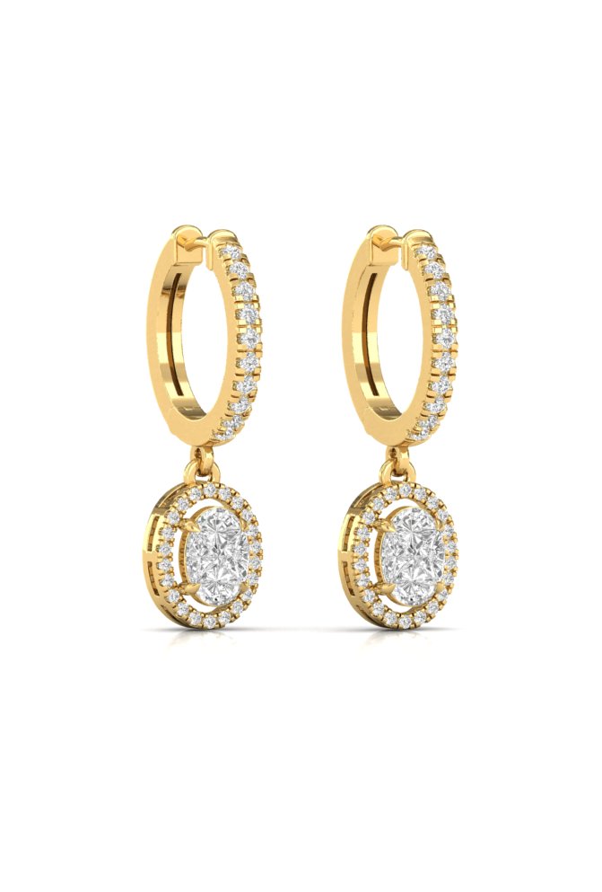 Round & Oval Illusion Cut Halo Diamond White Gold Hoop Earring