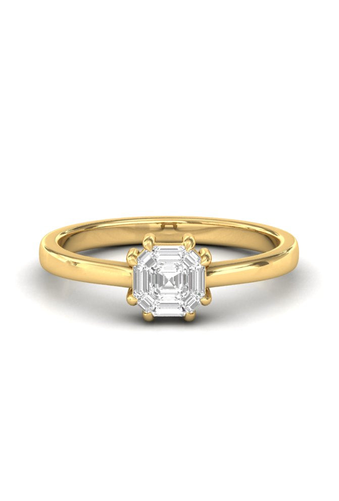 Asscher  Illusion Cut Solitaire Diamond Gold Ring