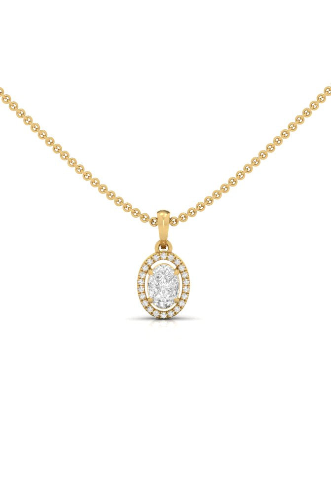 Round And Oval Illusion Cut Halo Pattern Diamond Yellow Gold Pendant