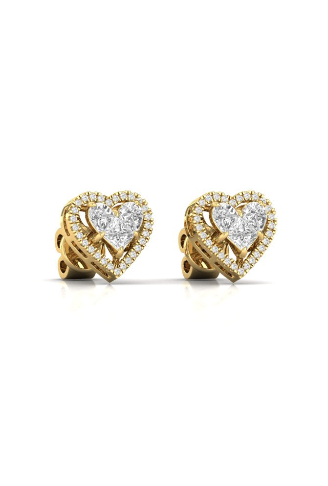 Round & Heart Illusion Cut Halo Diamond Yellow Gold Stud Earring
