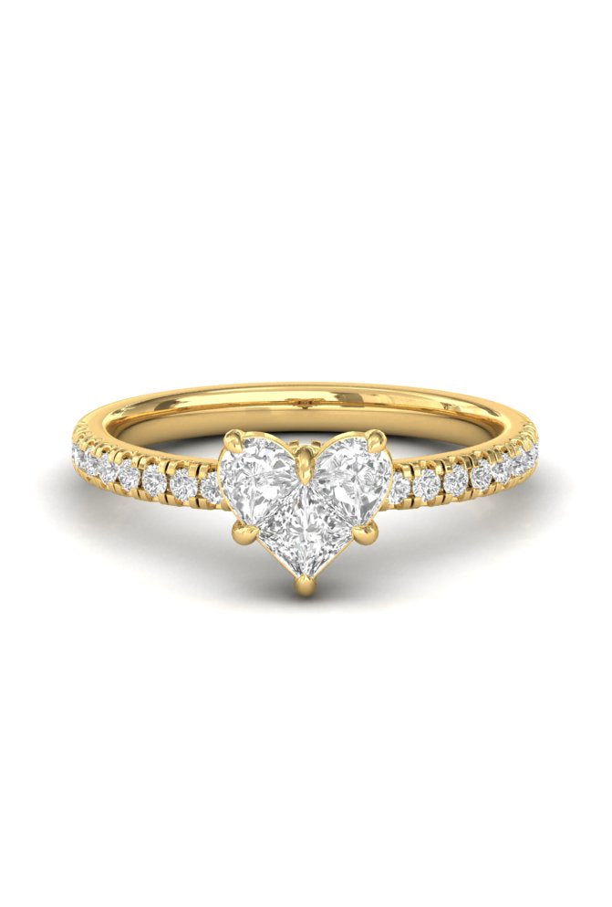 Round & Heart Illusion Cut Half Eternity Diamond Gold Ring