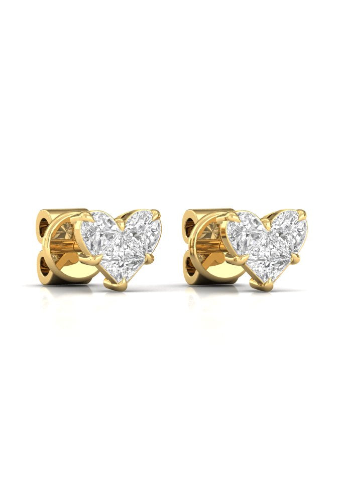 Heart Illusion Solitaire Diamond Yellow Gold Stud Earring