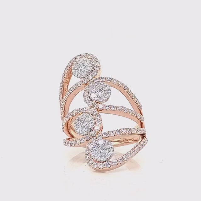 Elegant Round Cut Heavy Cocktail Diamond Gold Ring