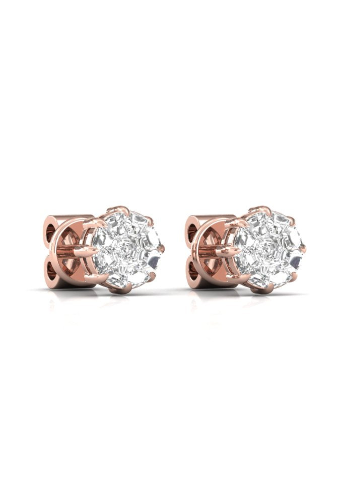 Round Illusion Solitaire Diamond Rose Gold Stud Earring