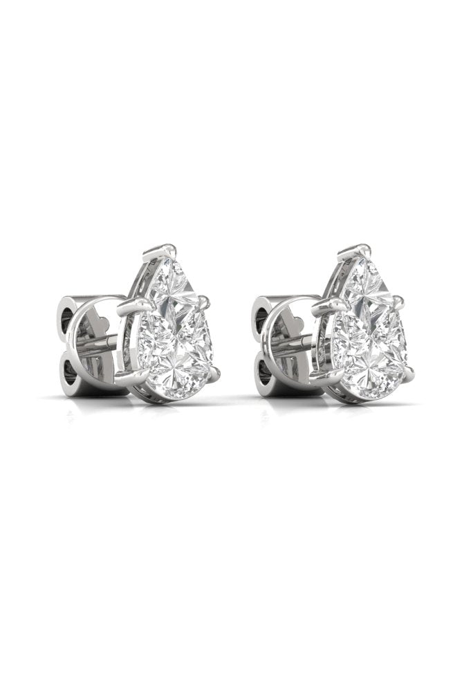 Pear Illusion Solitaire Diamond Yellow Gold Stud Earring