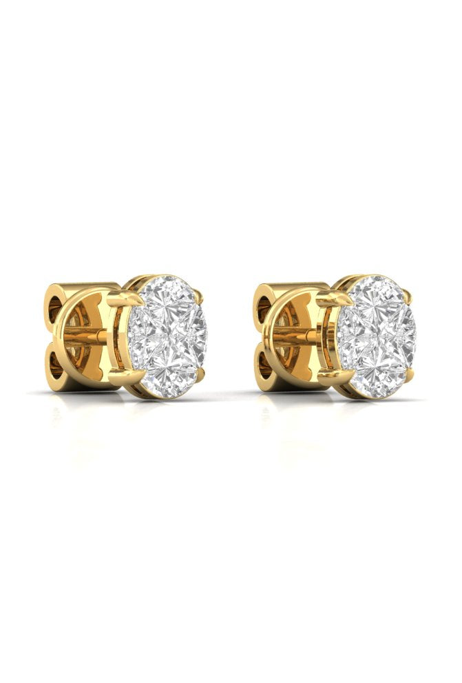 Oval Illusion Solitaire Diamond Yellow Gold Stud Earring