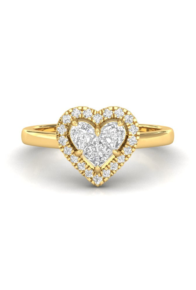 Round & Heart Illusion Cut Halo Pattern Diamond Gold Ring
