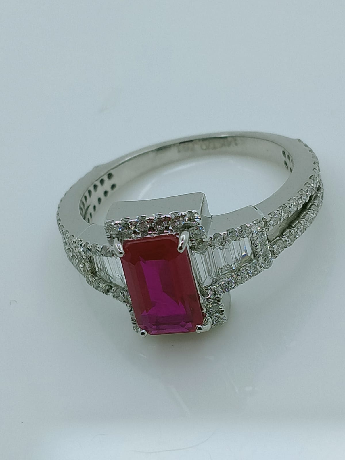 Pink Emerald Shape Round & Baguette Illusion Cut Halo Pattern Diamond Gold Ring