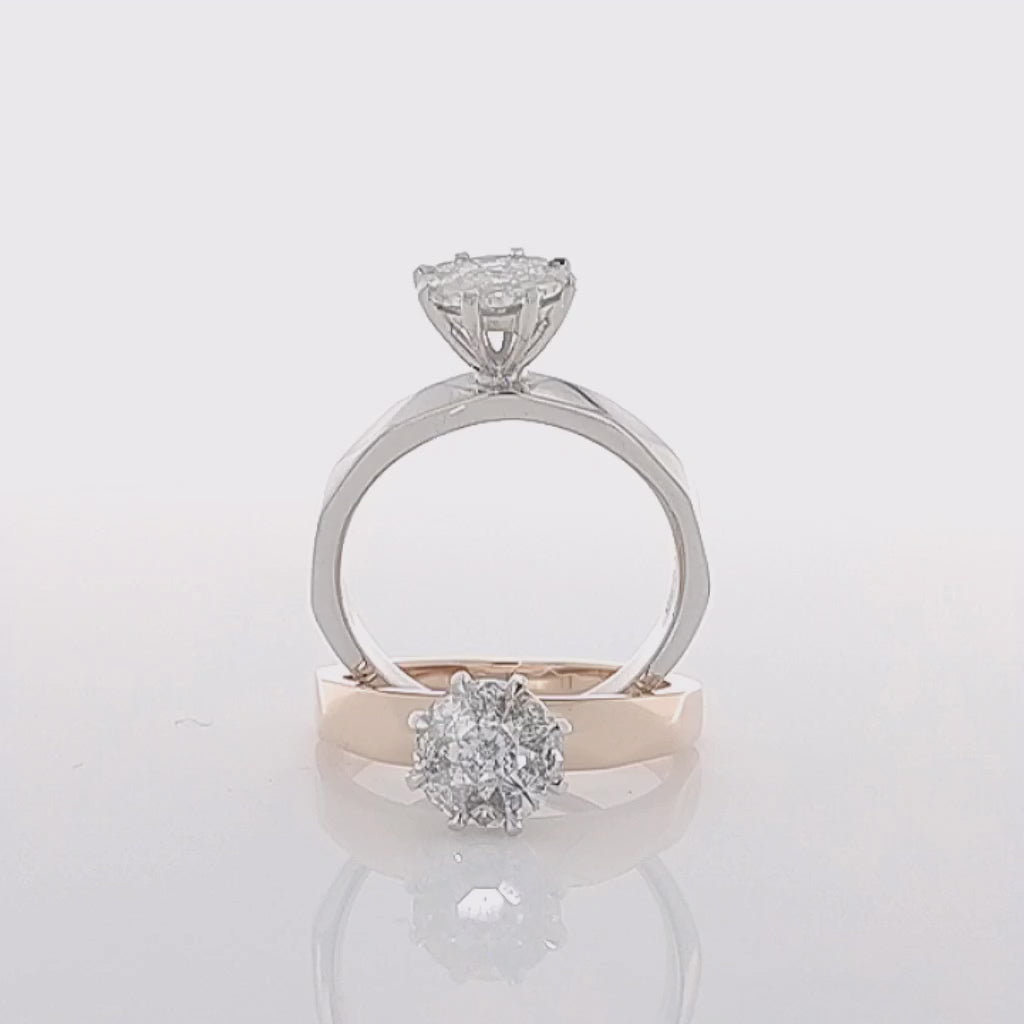 Round Illusion Cut Solitaire Diamond Engagement Gold Ring