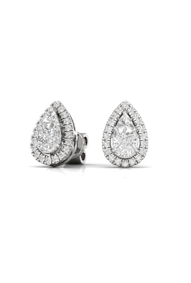 Round & Pear Illusion Cut Halo Diamond Rose Gold Stud Earring