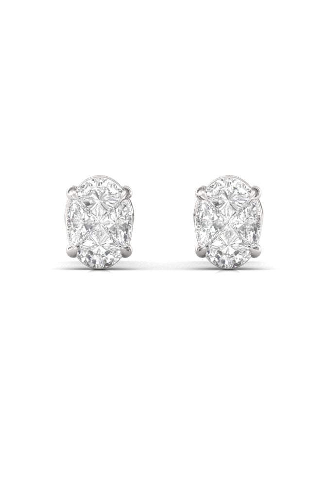 Oval Illusion Solitaire Diamond Yellow Gold Stud Earring