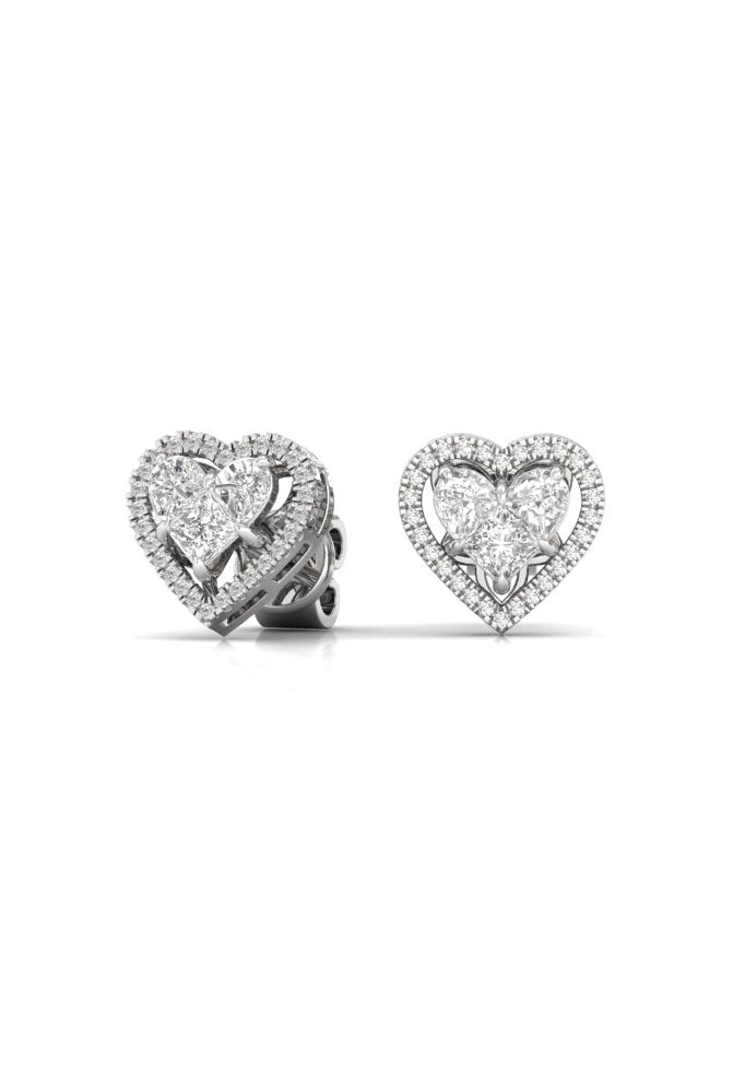 Round & Heart Illusion Cut Halo Diamond White Gold Stud Earring