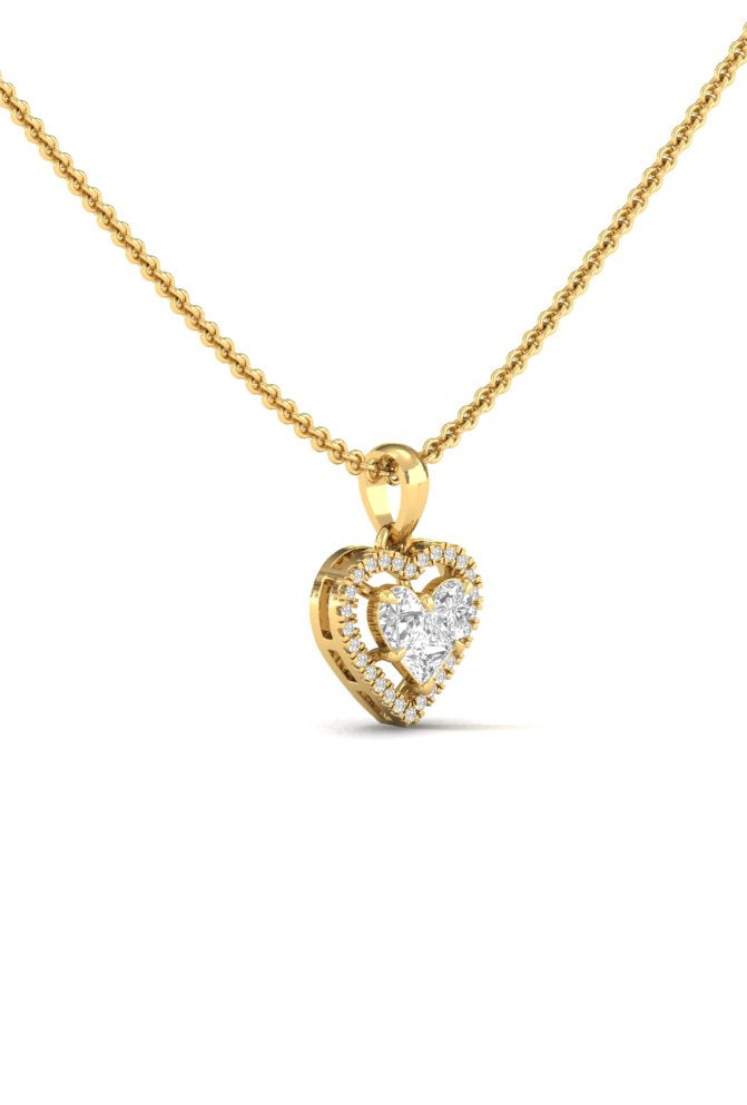 Round And Heart Illusion Cut Halo Pattern Diamond Rose Gold Pendant