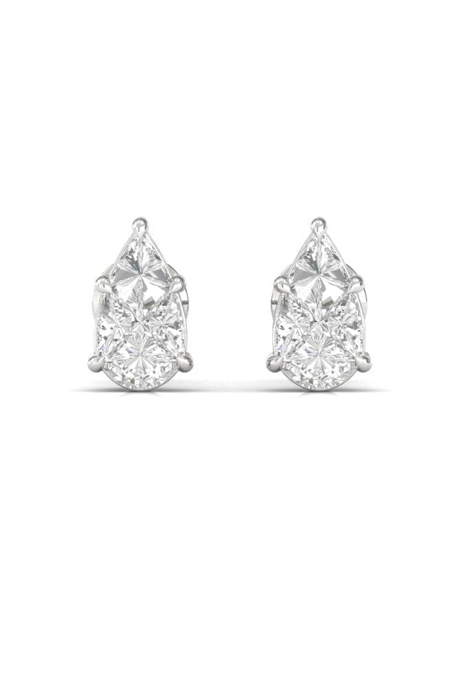 Pear Illusion Solitaire Diamond White Gold Stud Earring