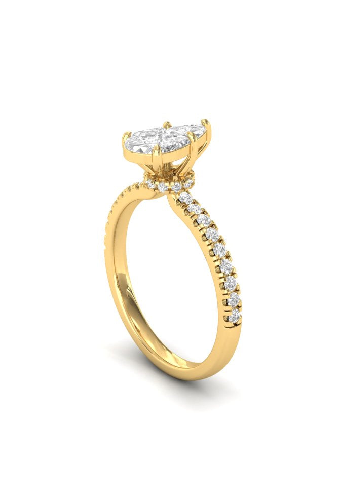 Round & Pear Illusion Cut Half Eternity Diamond Gold Ring