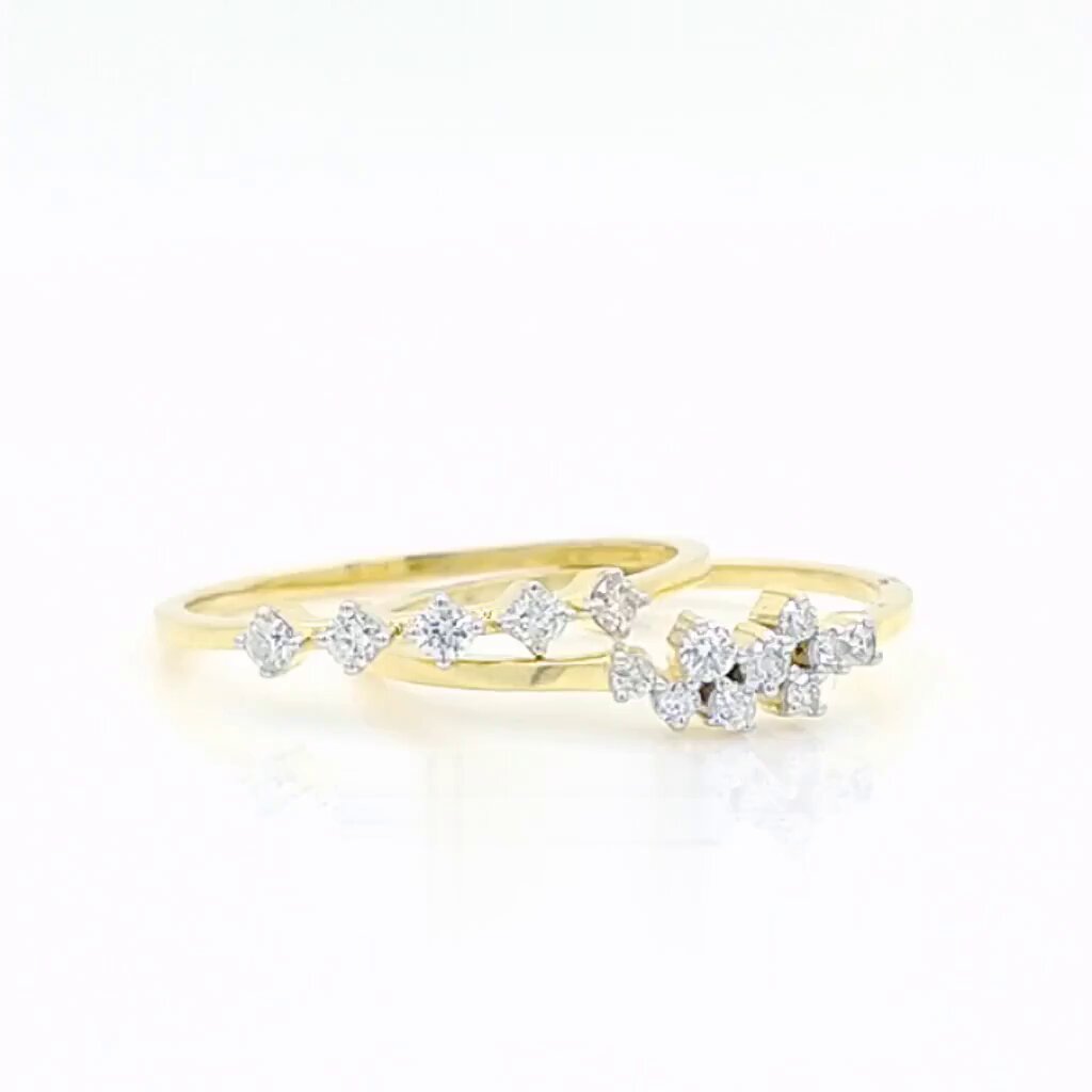 Round Cut Extended Scattered Double Band Diamond Gold Ring
