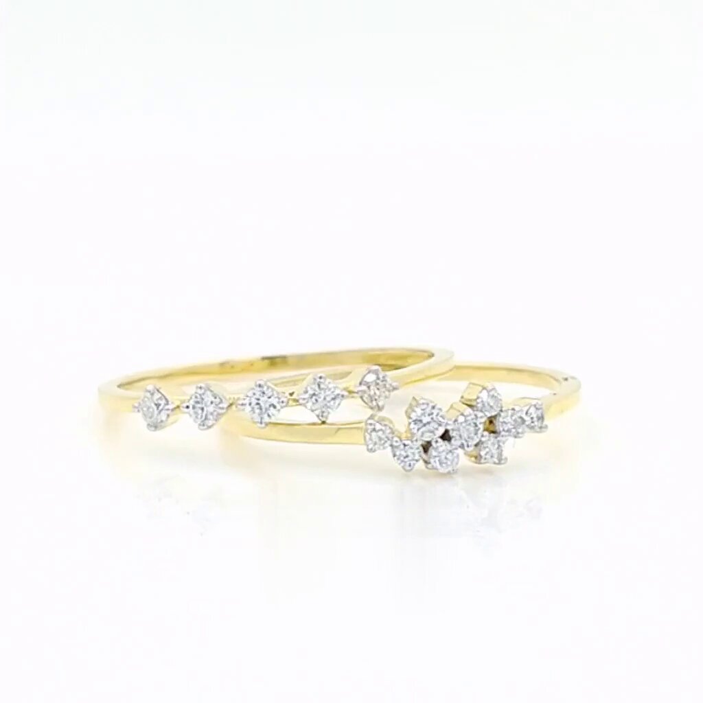 Round Cut Extended Scattered Double Band Diamond Gold Ring