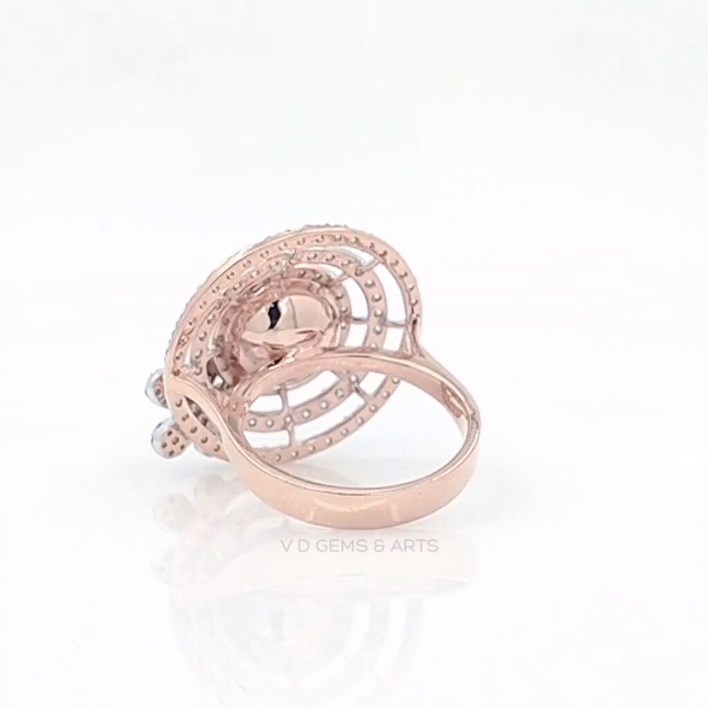 Elegant Fresh Water Pearl & Round Heavy Floral Pattern Diamond Gold Ring