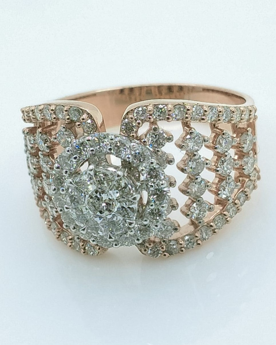 Round Illusion Cut Heavy Pave Setting Diamond Engagement Gold Ring