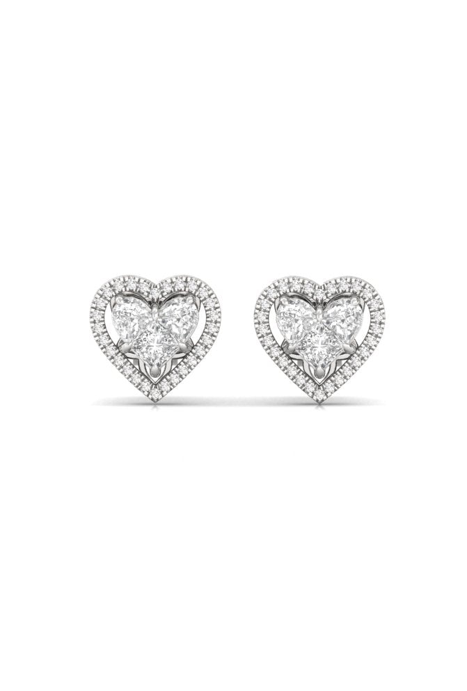 Round & Heart Illusion Cut Halo Diamond Rose Gold Stud Earring