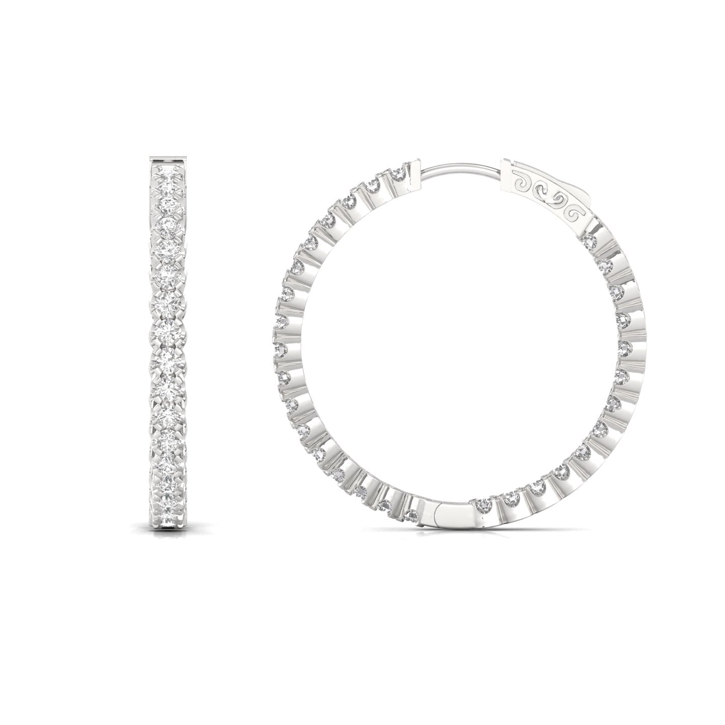 2 ctw Round Cut Natural Diamond White Gold Hoop Earring