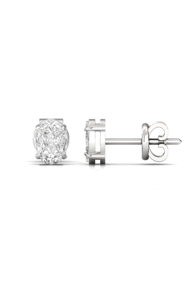 Oval Illusion Solitaire Diamond White Gold Stud Earring