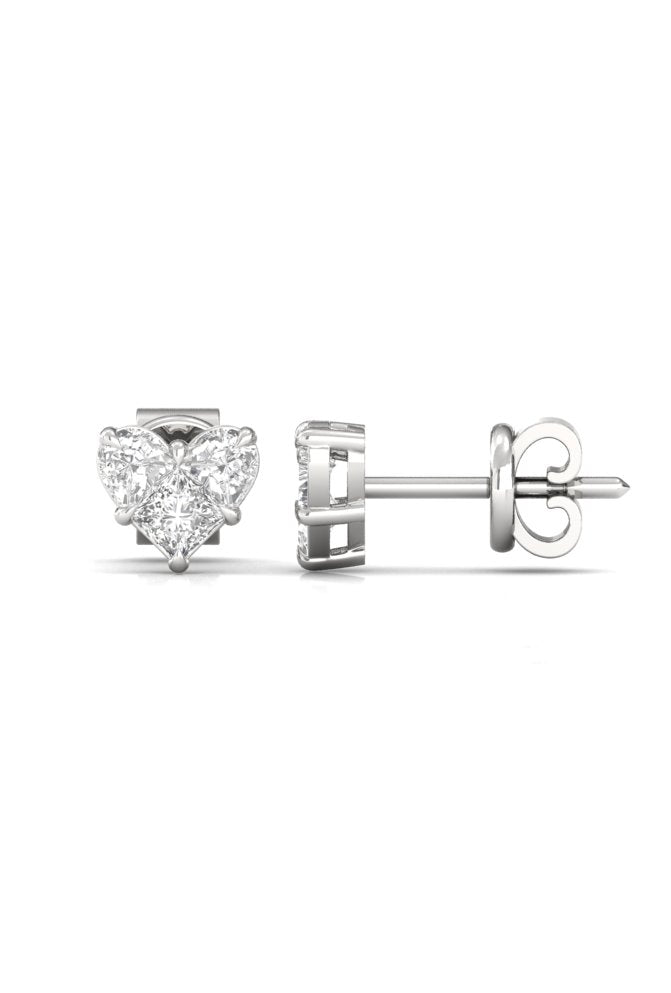 Heart Illusion Solitaire Diamond White Gold Stud Earring