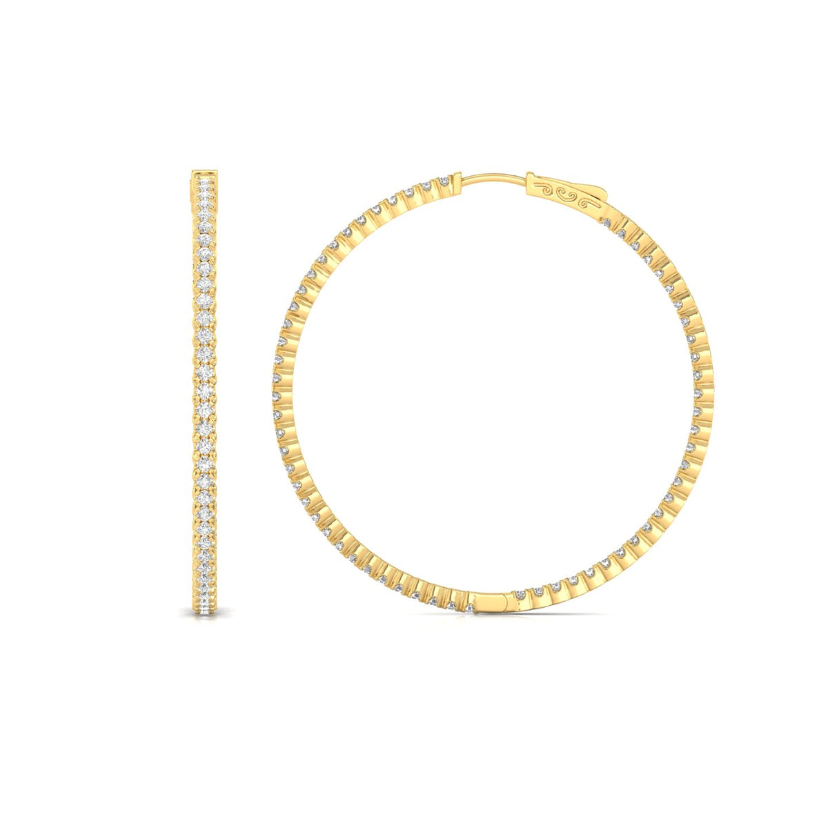 2.30ctw Round Cut Natural Diamond Yellow Gold Hoop Earrings