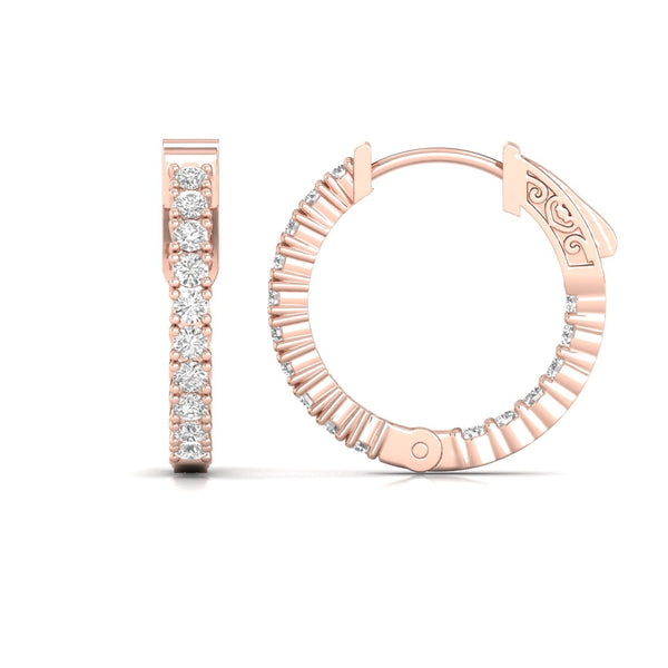 1.12ct Round Cut Natural Diamond Rose Gold Hoop Earrings